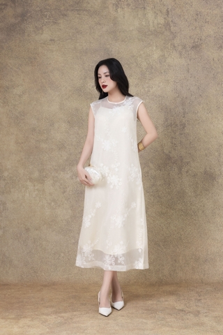 SWANLAKE | Váy Đầm Nữ Suông Maxi Xòe Sát Nách Vải Tơ Thêu Hoa Tiệc Công Sở Thanh Lịch D13283LW01