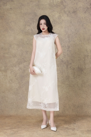 SWANLAKE | Váy Đầm Nữ Suông Maxi Xòe Sát Nách Vải Tơ Thêu Hoa Tiệc Công Sở Thanh Lịch D13283LW01