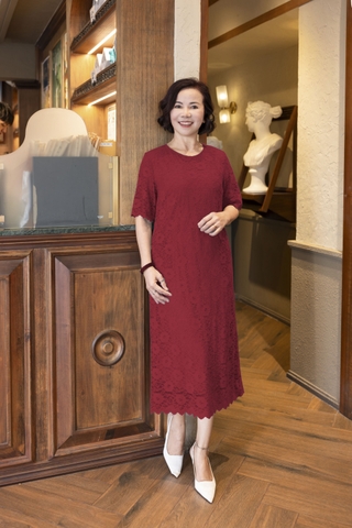 M COLLECTION | Váy Đầm Nữ Maxi Suông Trung Niên Tặng Mẹ Vải Lụa Dày Thêu Hoa Tay Lỡ Cổ Tròn D12841LW01