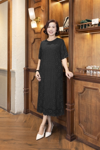 M COLLECTION | Váy Đầm Nữ Maxi Suông Trung Niên Tặng Mẹ Vải Lụa Dày Thêu Hoa Tay Lỡ Cổ Tròn D12841LW01