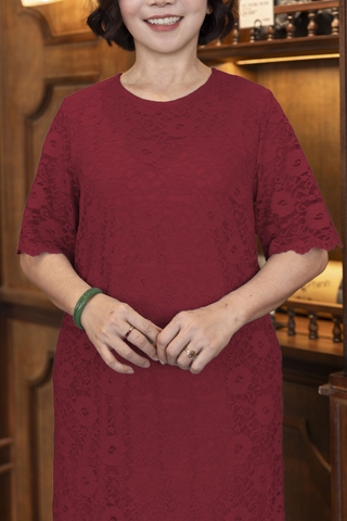 M COLLECTION | Váy Đầm Nữ Maxi Suông Trung Niên Tặng Mẹ Vải Lụa Dày Thêu Hoa Tay Lỡ Cổ Tròn D12841LW01