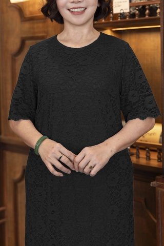 M COLLECTION | Váy Đầm Nữ Maxi Suông Trung Niên Tặng Mẹ Vải Lụa Dày Thêu Hoa Tay Lỡ Cổ Tròn D12841LW01