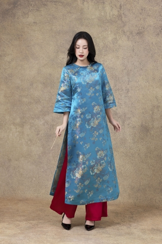 SWANLAKE | Áo Dài Cách Tân Nữ Phom Suông Cổ Tròn Tay Lỡ Chất Vải Lụa Gấm Hoa Cao Cấp Tết L13267LW01