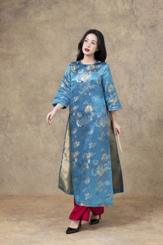 SWANLAKE | Áo Dài Cách Tân Nữ Phom Suông Cổ Tròn Tay Lỡ Chất Vải Lụa Gấm Hoa Cao Cấp Tết L13267LW01