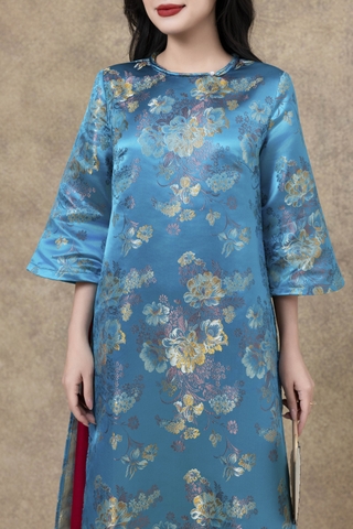 SWANLAKE | Áo Dài Cách Tân Nữ Phom Suông Cổ Tròn Tay Lỡ Chất Vải Lụa Gấm Hoa Cao Cấp Tết L13267LW01