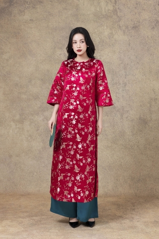 SWANLAKE | Áo Dài Cách Tân Nữ Phom Suông Cổ Tròn Tay Lỡ Chất Vải Lụa Gấm Hoa Cao Cấp Tết L13267LW01