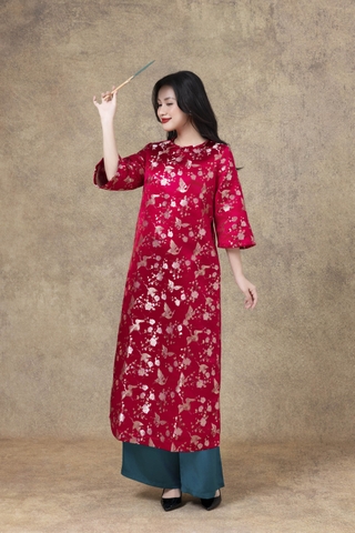 SWANLAKE | Áo Dài Cách Tân Nữ Phom Suông Cổ Tròn Tay Lỡ Chất Vải Lụa Gấm Hoa Cao Cấp Tết L13267LW01