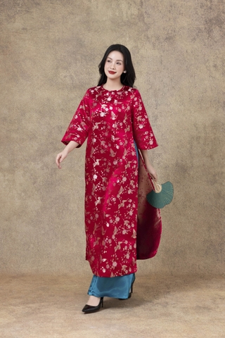 SWANLAKE | Áo Dài Cách Tân Nữ Phom Suông Cổ Tròn Tay Lỡ Chất Vải Lụa Gấm Hoa Cao Cấp Tết L13267LW01