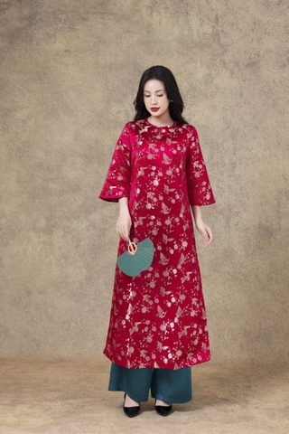 SWANLAKE | Áo Dài Cách Tân Nữ Phom Suông Cổ Tròn Tay Lỡ Chất Vải Lụa Gấm Hoa Cao Cấp Tết L13267LW01