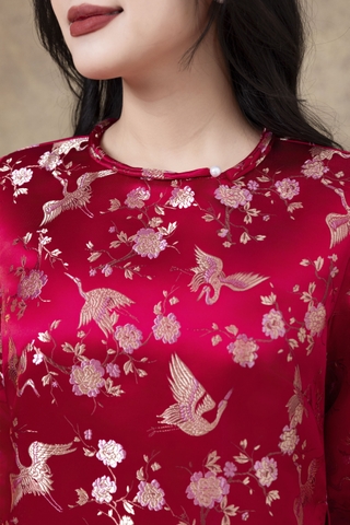 SWANLAKE | Áo Dài Cách Tân Nữ Phom Suông Cổ Tròn Tay Lỡ Chất Vải Lụa Gấm Hoa Cao Cấp Tết L13267LW01