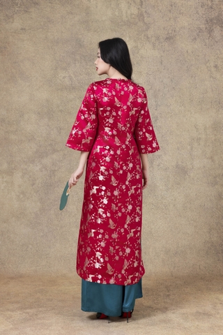 SWANLAKE | Áo Dài Cách Tân Nữ Phom Suông Cổ Tròn Tay Lỡ Chất Vải Lụa Gấm Hoa Cao Cấp Tết L13267LW01