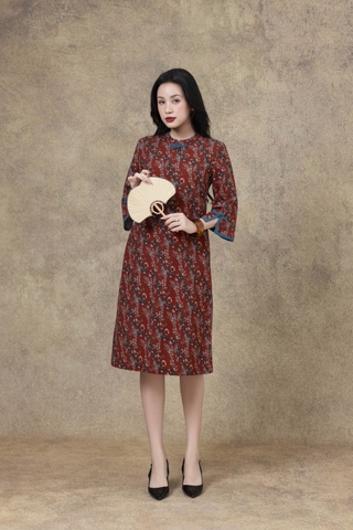 SWANLAKE | Váy Đầm Nữ Midi Suông Phom A Tay Lỡ Cổ Tàu Vải Linen Bông Sang Trọng Dự Tiệc D13241LW01