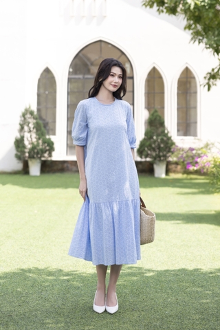 SWANLAKE | Váy Đầm Nữ Maxi Suông Đuôi Cá Vải Cotton Thêu Đục Lỗ 2 Lớp Có Túi Du Lịch Đi Biển D11522