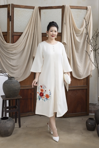 M COLLECTION | Đầm Thường Ngày Phuom Suong Lụa Dày Dài Qua Gối D13259LW01