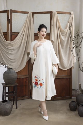 M COLLECTION | Đầm Thường Ngày Phuom Suong Lụa Dày Dài Qua Gối D13259LW01