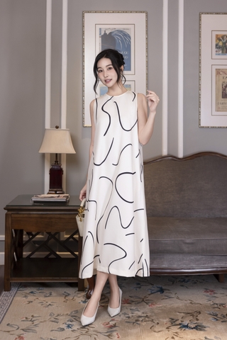 SWANLAKE | Váy Đầm Nữ Maxi Suông Sát Nách Có Túi In Vệt Màu Lụa Dày Co Giãn Du Lịch Biển Hè D12095LW06