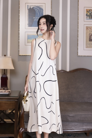 SWANLAKE | Váy Đầm Nữ Maxi Suông Sát Nách Có Túi In Vệt Màu Lụa Dày Co Giãn Du Lịch Biển Hè D12095LW06