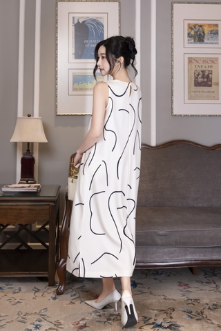 SWANLAKE | Váy Đầm Nữ Maxi Suông Sát Nách Có Túi In Vệt Màu Lụa Dày Co Giãn Du Lịch Biển Hè D12095LW06