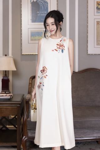 SWANLAKE | Váy Đầm Nữ Maxi Suông Sát Nách Có Túi In Hoa Hè Vải Lụa Dày Co Giãn Du Lịch Biển D12755LW01