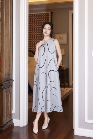 SWANLAKE | Váy Đầm Nữ Maxi Suông Sát Nách Có Túi In Vệt Màu Lụa Dày Co Giãn Du Lịch Biển Hè D12095LW06