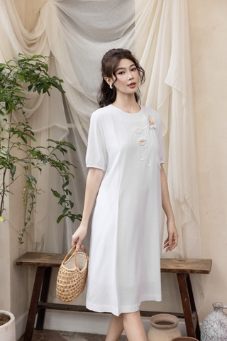Đầm Tiệc Phom Suông Linen Qua Gối Đính Hoa 3D - D12426/1