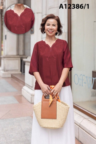 Áo Kiểu Lụa Hàn Tay Lở Thêu Họa Tiết - A12386/1