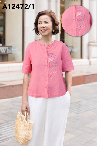 SWANLAKE | Áo Trung Niên Linen Thêu Tay Ngắn Mặc Hàng Ngày - A12472LW01
