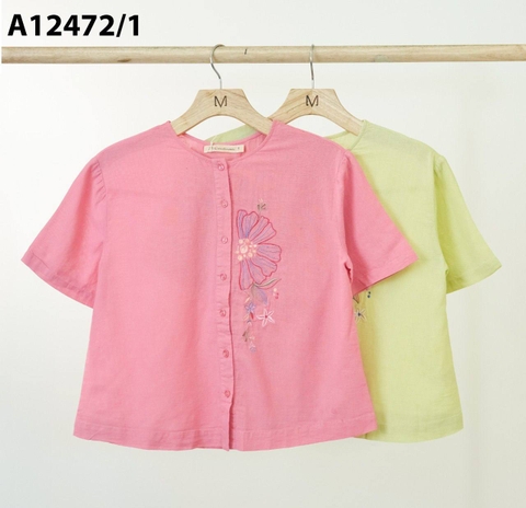 SWANLAKE | Áo Trung Niên Linen Thêu Tay Ngắn Mặc Hàng Ngày - A12472LW01