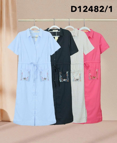 Đầm Thường Ngày Phom Suông Linen Qua Gối Thêu Họa Tiết - D12482/1