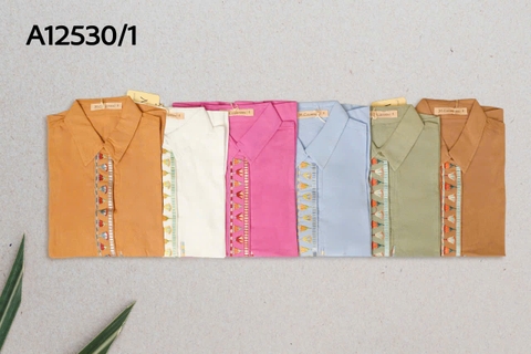 Áo Trung Niên Linen Tay Lở Thêu Họa Tiết - A12530/1