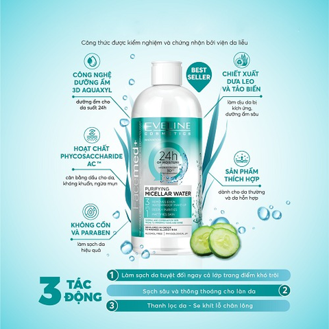Nước tẩy trang Eveline Facemed+ sạch sâu 3 tác động 400ML