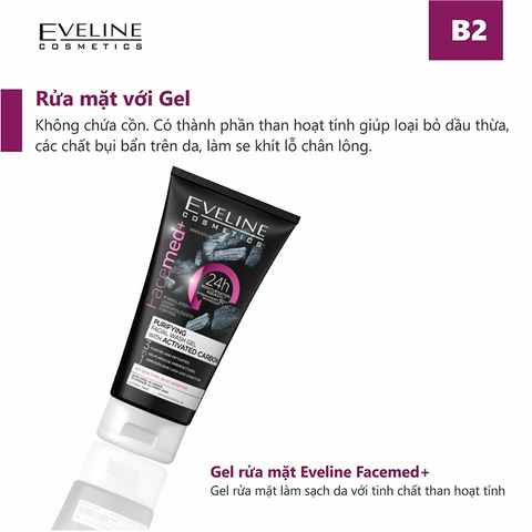 Gel rửa mặt Eveline Facemed+ làm sạch sâu than hoạt tính 150ML