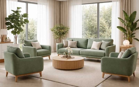 Sofa Nỉ Xanh Olive – Bộ 3 chỗ & 2 ghế đơn hiện đại