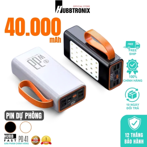 Sạc dự phòng siêu nhanh, siêu mạnh 40.000mAh HubbFast PD41. Hổ trợ sạc nhanh. Đèn siêu sáng