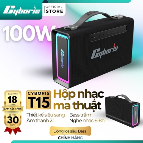 Loa Bluetooth Cyboris MagicBox T15 | 100W, Âm Thanh 2.1 kênh, Đèn RGB