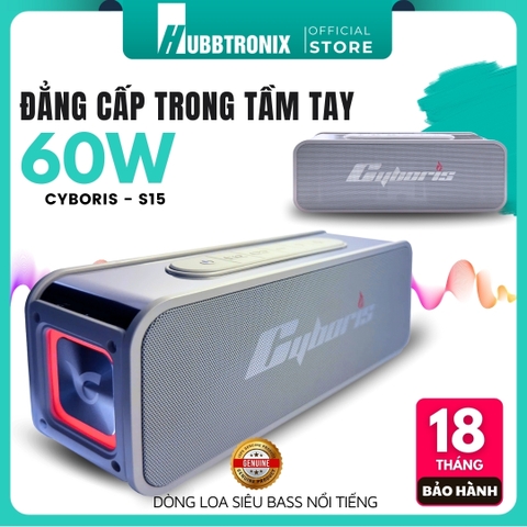 Loa Bluetooth Cyboris S15, công suất 60W, Bluetooth 5.3, Pin 5200mAh, Bảo hành 18 tháng