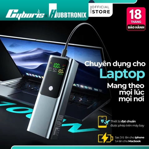 Sạc Dự Phòng HubbFast LAP100 100W Cho Laptop & Điện Thoại, 26800mAh, Sạc Nhanh Kép Type-C PD QC3.0, Siêu Bền