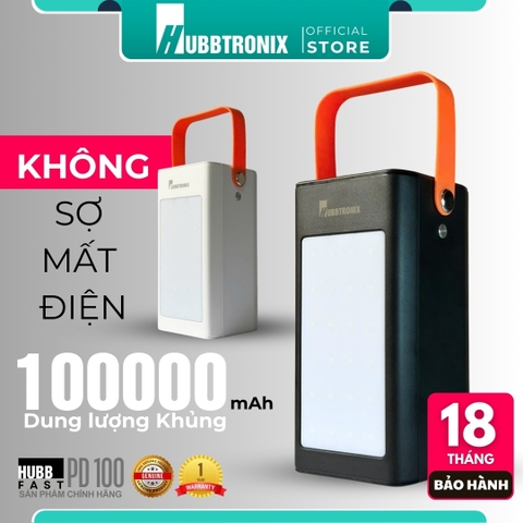 Pin dự phòng Chống Bão,dung lượng 100.000mAh HubbFast - PD100. Sạc siêu nhanh 22.5W- Hổ trợ sạc nhanh - Đèn siêu sáng - Chống bão