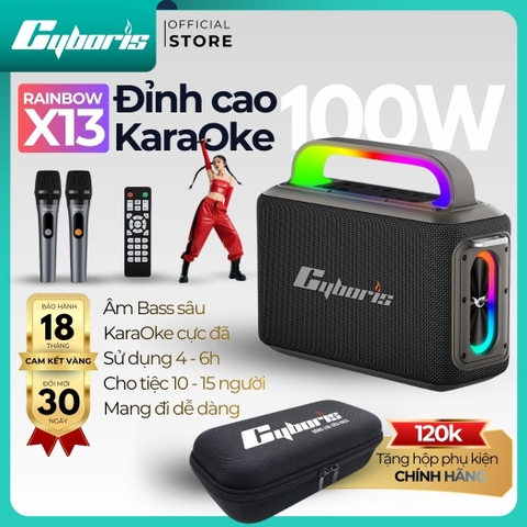 Loa Karaoke Bluetooth Cyboris Rainbow X13 100W | Âm Thanh Đỉnh Cao, Đèn RGB