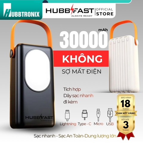 Pin Dự Phòng HUBBFAST PD35 30000mAh Sạc Nhanh PD 22.5W Nhỏ Gọn Type-C Bảo Hành 18 Tháng