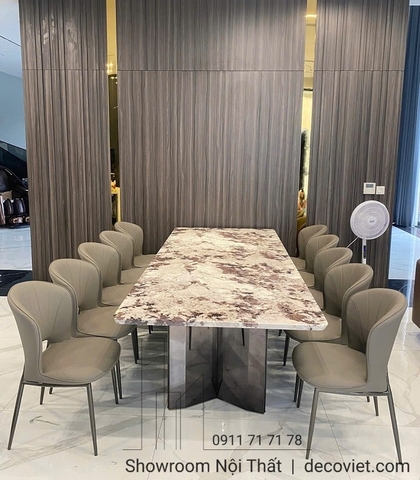 Bàn Ăn 10 Ghế Mặt Đá Cẩm Thạch 2670S