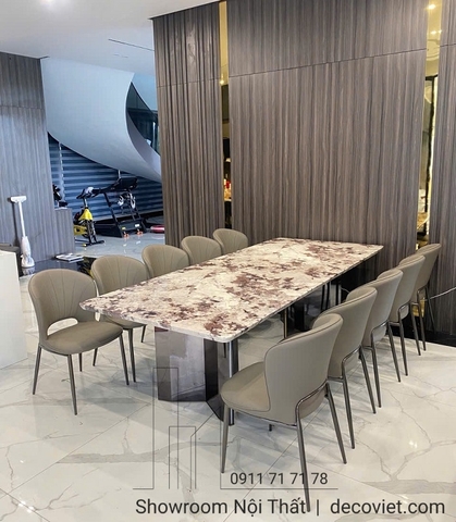 Bàn Ăn 10 Ghế Mặt Đá Cẩm Thạch 2670S