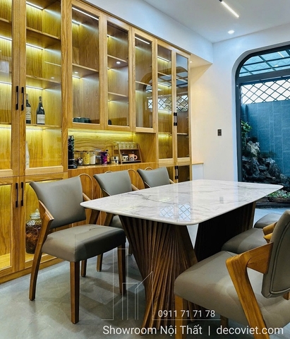 Bộ Bàn Ăn Mặt Đá Chân Gỗ 2691S