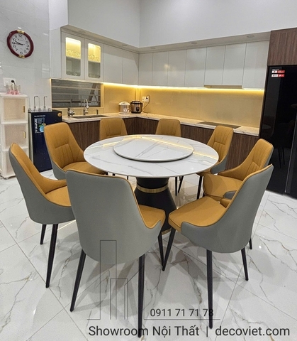 Bàn Ăn 8 Ghế Mặt Đá Tròn 2693S