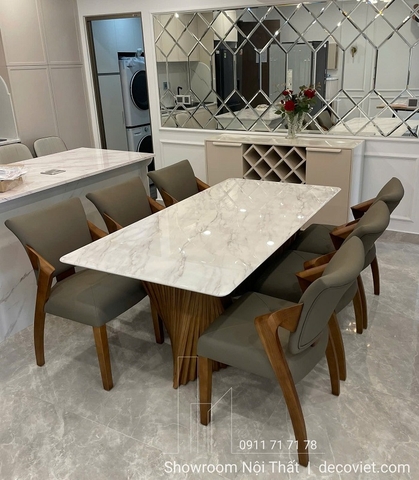 Bàn Ăn Cẩm Thạch Chân Gỗ 2781S