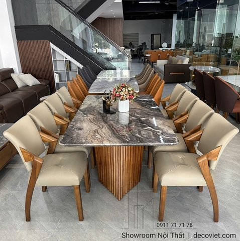 Bàn Ăn Cẩm Thạch Gỗ Ash 8 Ghế 2894S