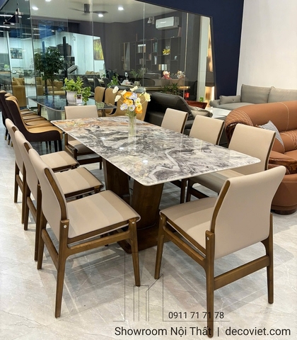 Bàn Ăn Gỗ Sồi Mặt Đá 8 Ghế 2733S hiện đại, cao cấp