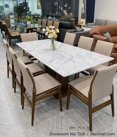 Bàn Ăn Gỗ Sồi Mặt Đá 8 Ghế 2733S