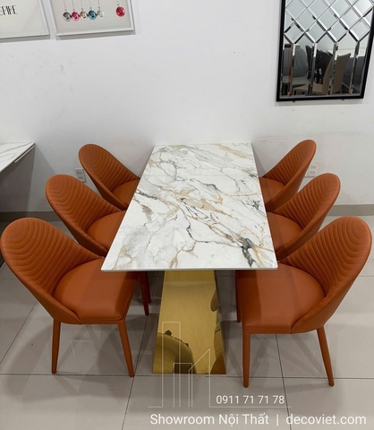 Bàn Ăn Mặt Đá Chân Inox 6 Ghế 2795S