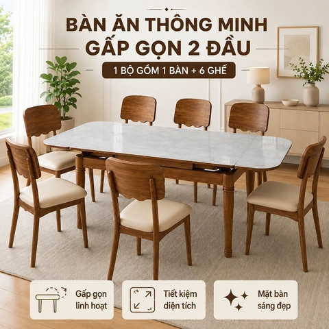 Bộ Bàn Ăn 6 Ghế Kéo Dài 2972S